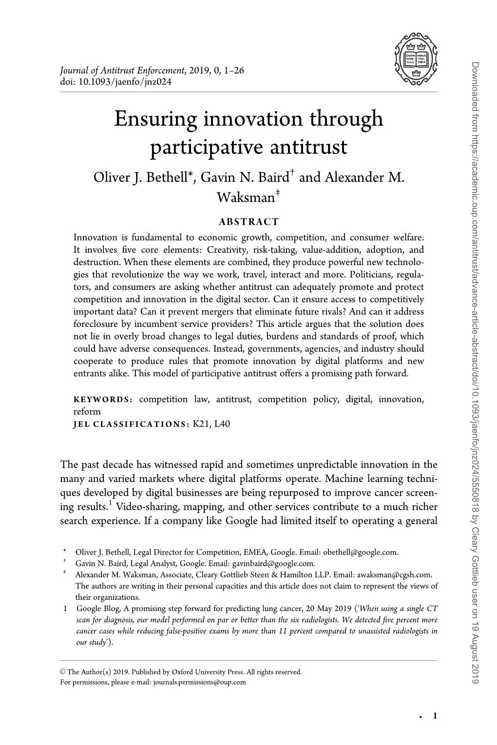 Ensuring Innovation Through Participative Antitrust Oliver J