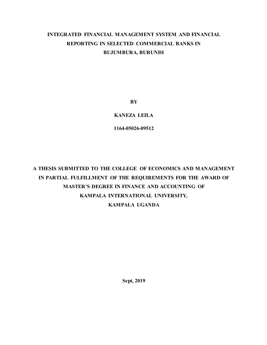 Integrated Financial Management System and Financial Reporting in Selected Commercial Banks in Bujumbura, Burundi