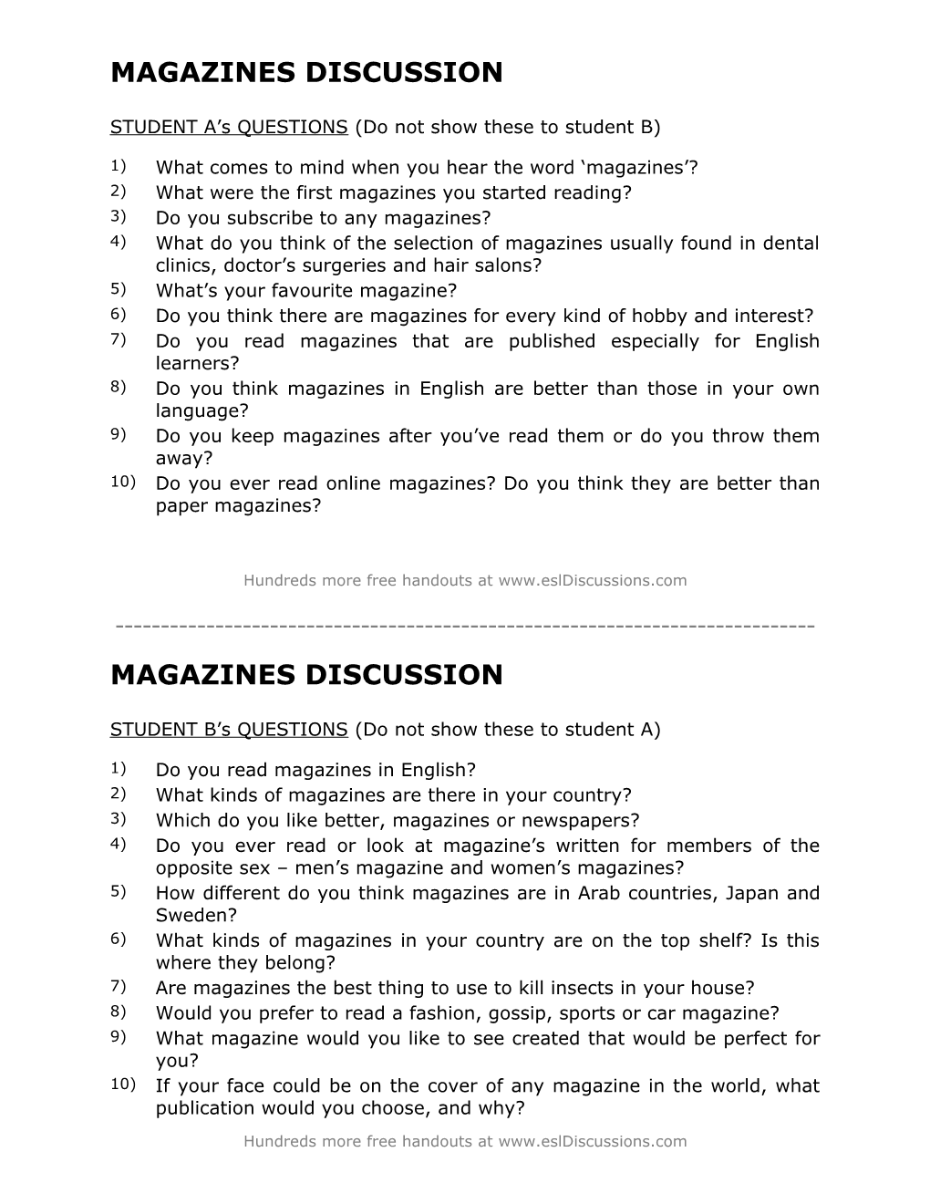 ESL Conversation Lesson on Magazines