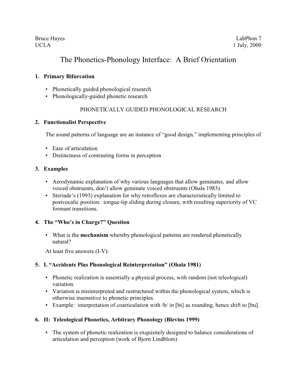 The Phonetics-Phonology Interface: a Brief Orientation