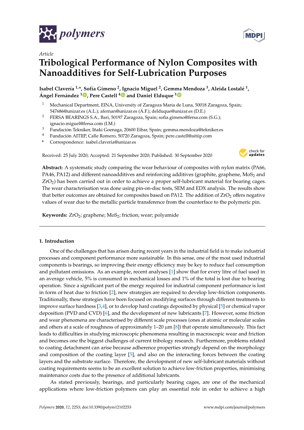 Tribological Performance of Nylon Composites with Nanoadditives for Self-Lubrication Purposes