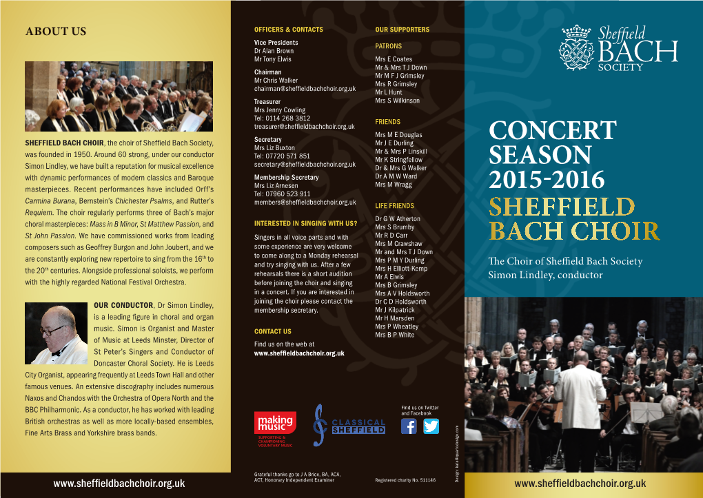 Concert Season 2015-2016 Sheffield Bach Choir