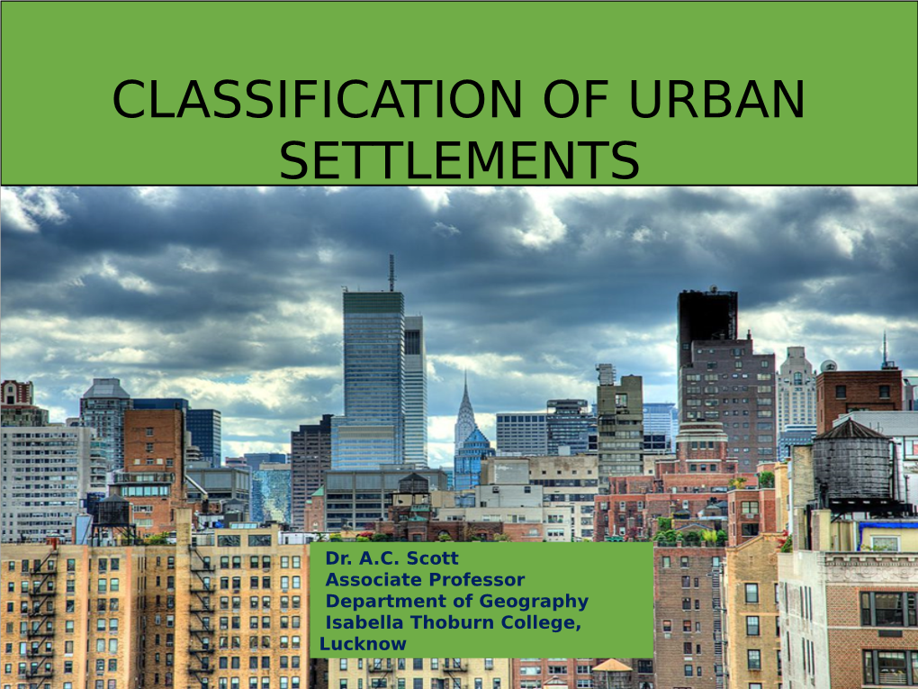 Classification of Urban Settlements