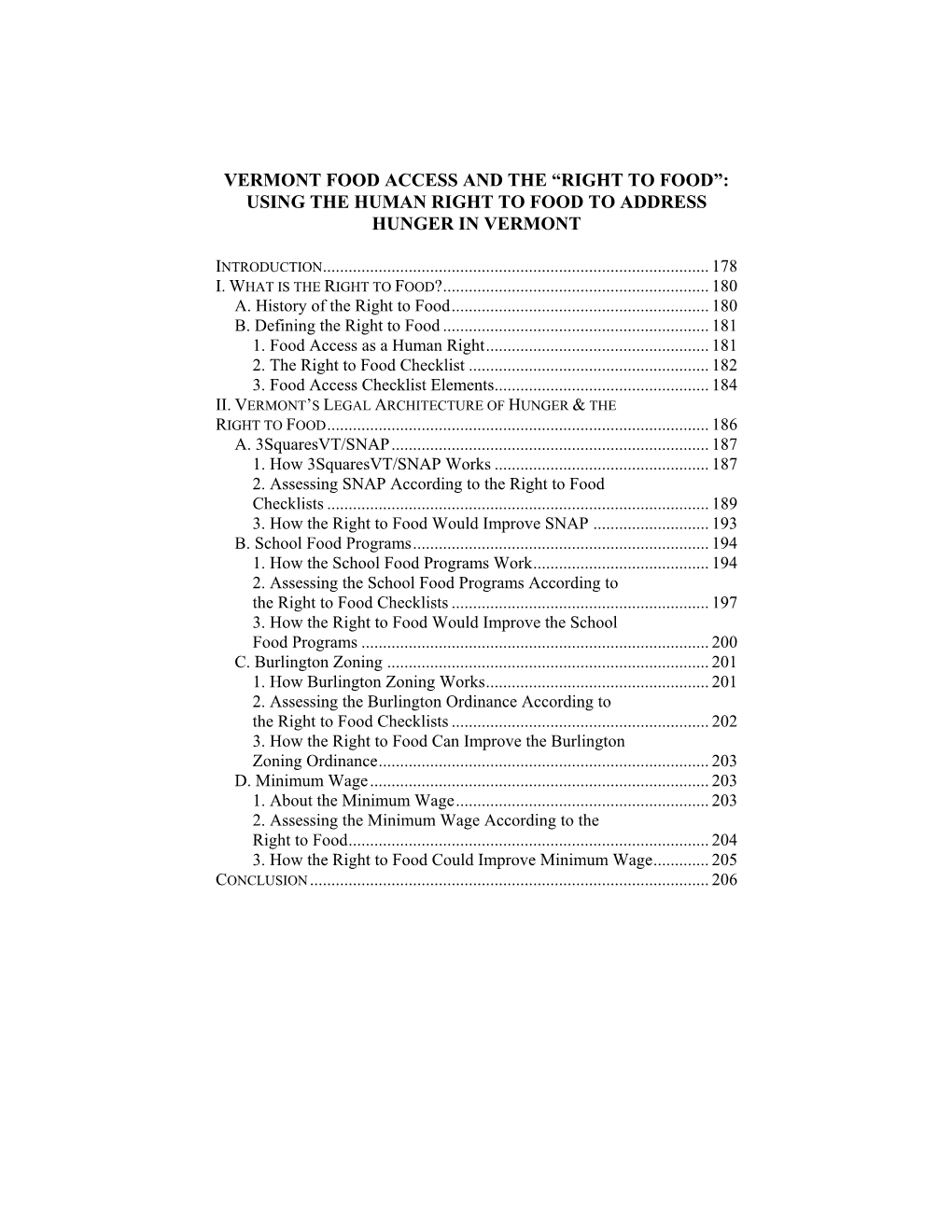 Vermont Food Access and the “Right to Food”: Using the Human Right to Food to Address Hunger in Vermont