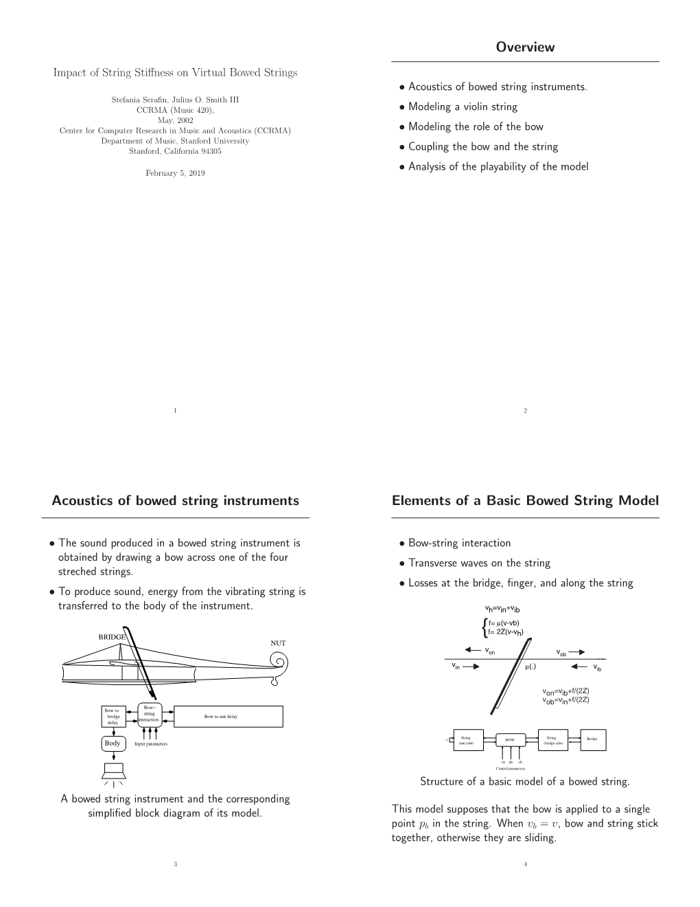 Overview Acoustics of Bowed String Instruments Elements of a Basic