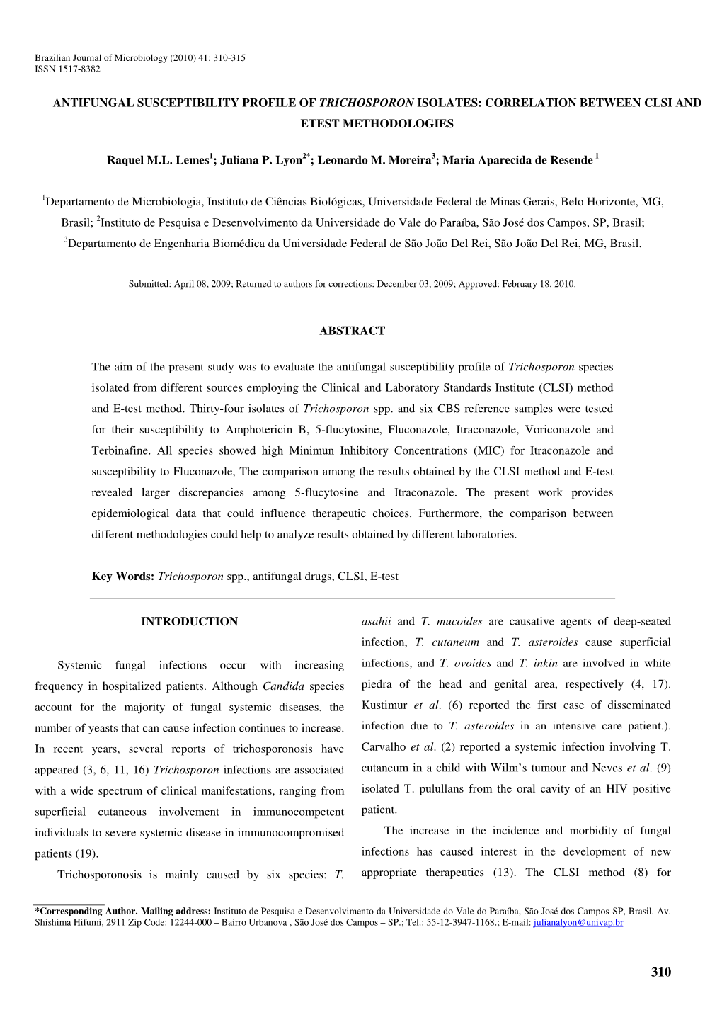 Antifungal Susceptibility Profile of Trichosporon Isolates: Correlation Between Clsi and Etest Methodologies