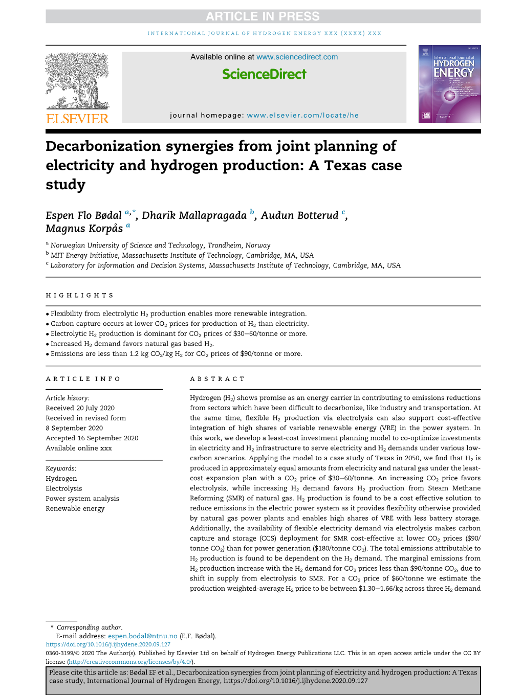 Decarbonization Synergies from Joint Planning of Electricity and Hydrogen Production: a Texas Case Study