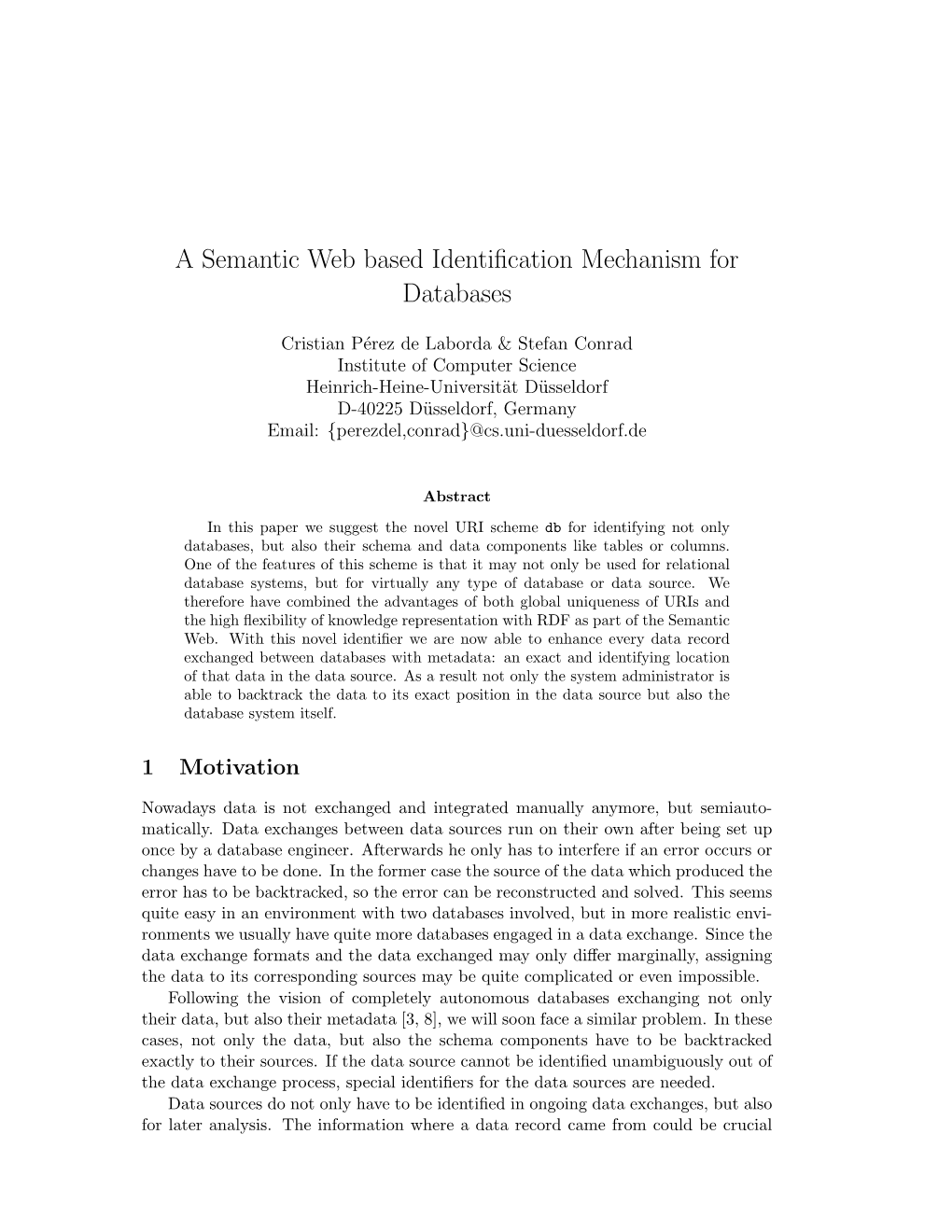 A Semantic Web Based Identification Mechanism for Databases