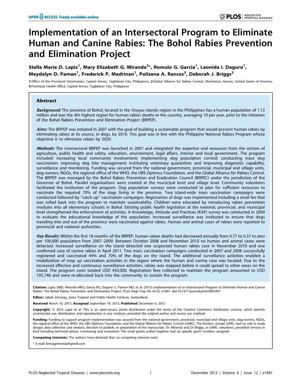 The Bohol Rabies Prevention and Elimination Project