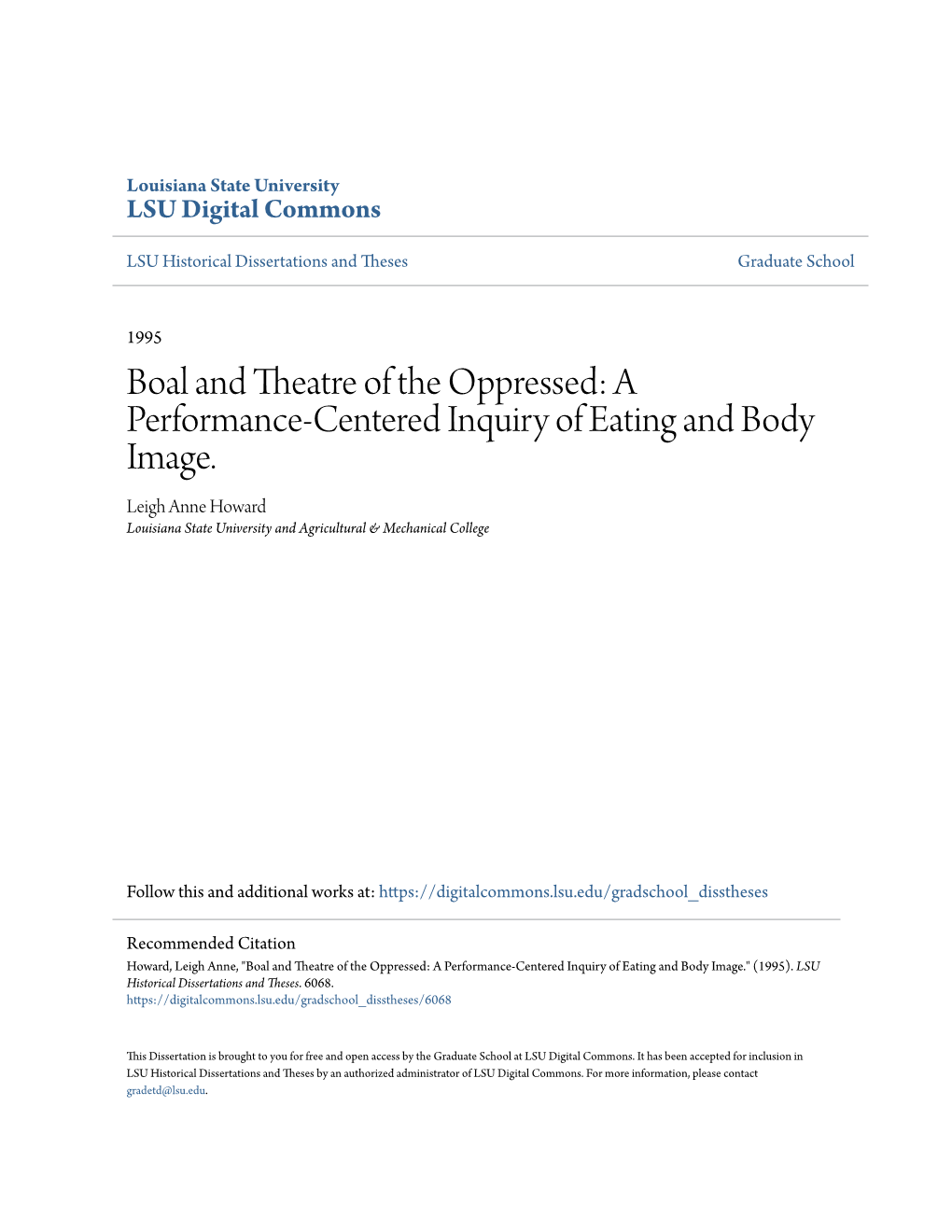 Boal and Theatre of the Oppressed: a Performance-Centered Inquiry of Eating and Body Image