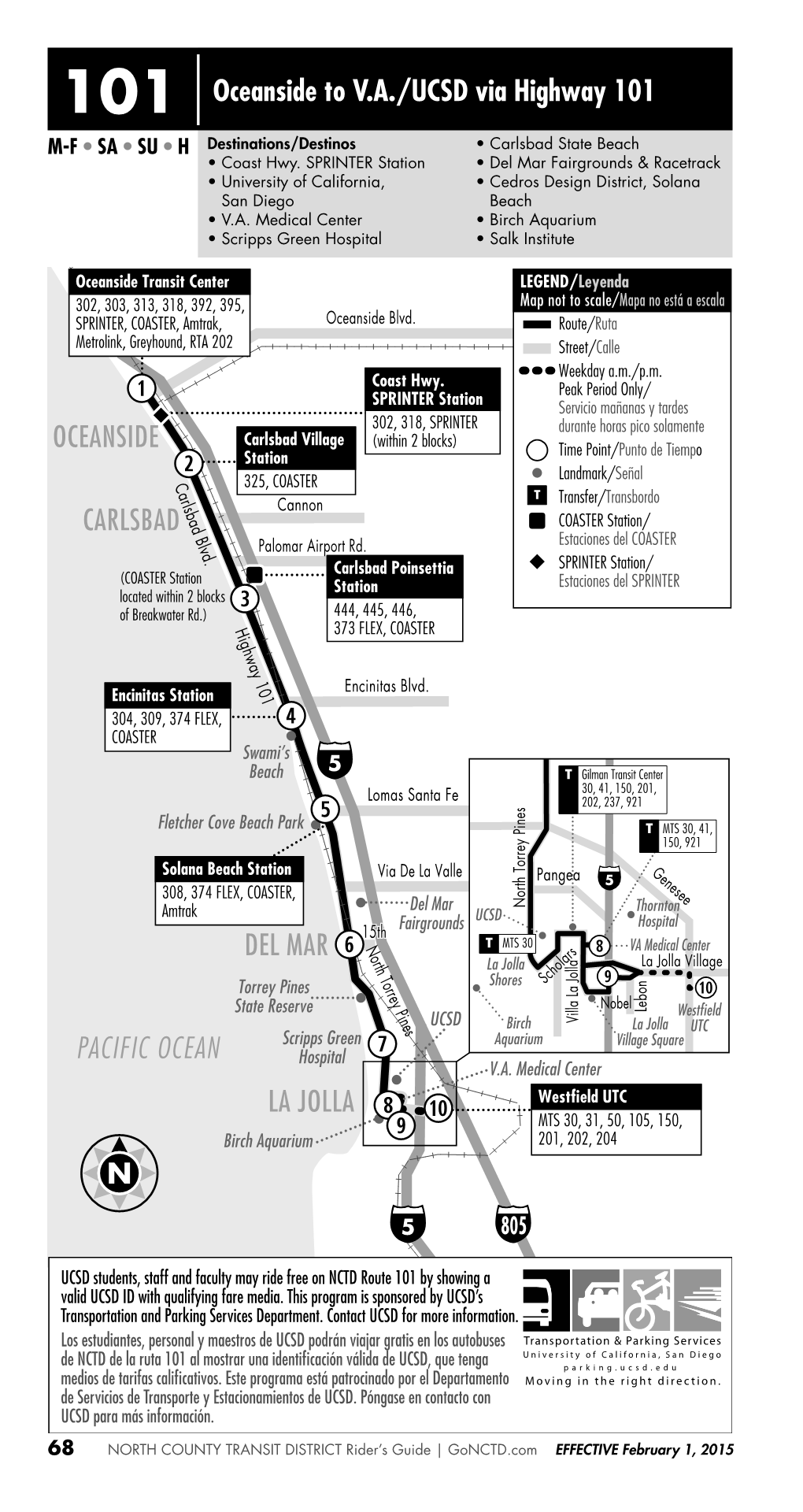 DEL MAR LA JOLLA PACIFIC OCEAN CARLSBAD OCEANSIDE 101 Oceanside to V.A./UCSD Via Highway