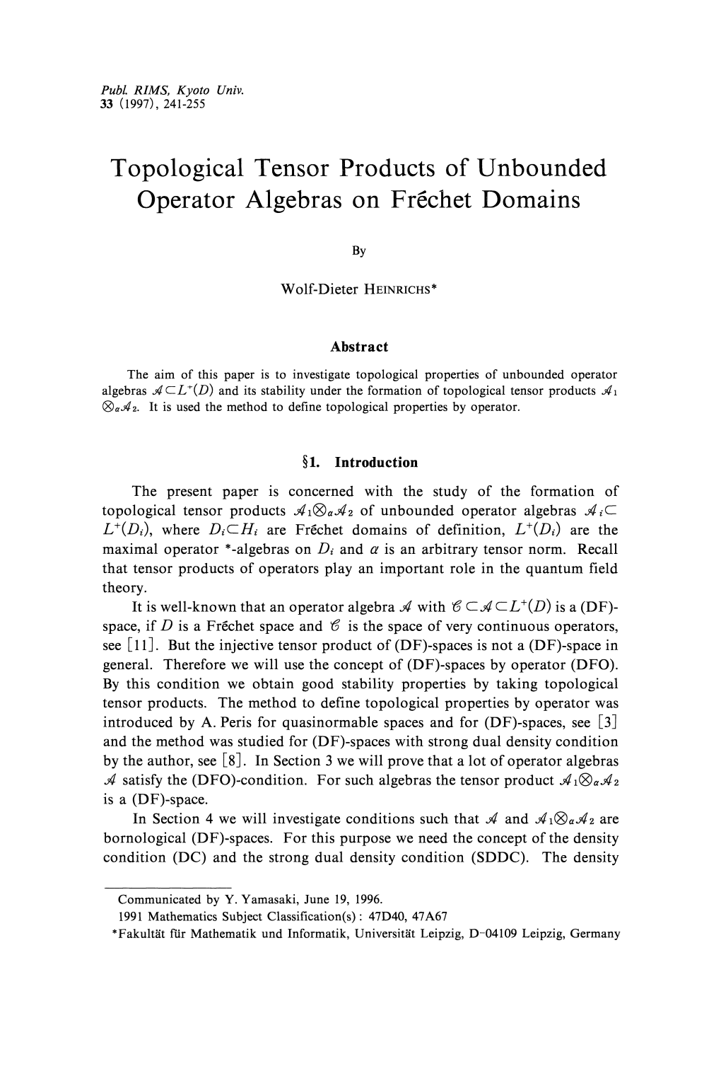 Topological Tensor Products of Unbounded Operator Algebras on Frechet Domains