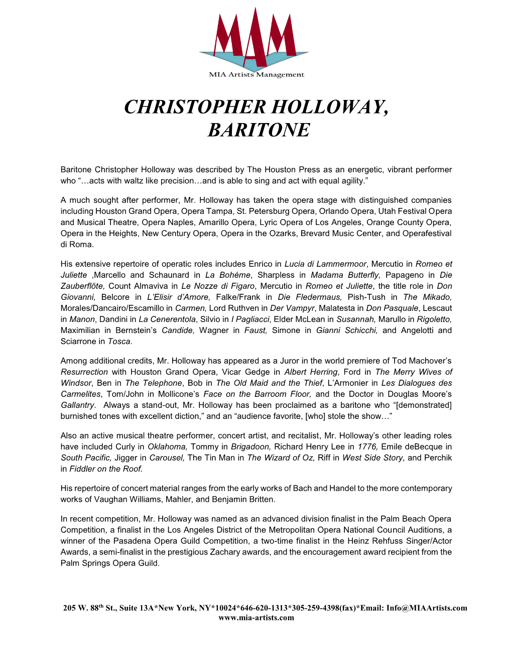 Christopher Holloway, Baritone