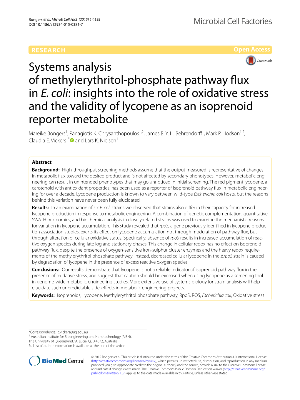 Systems Analysis of Methylerythritol‑Phosphate Pathway Flux in E