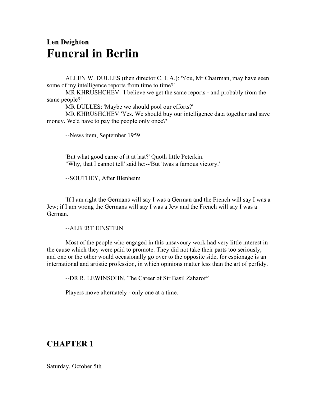 Len Deighton, Funeral in Berlin