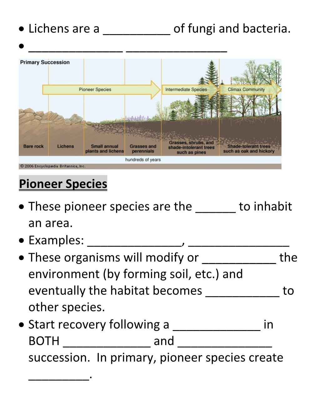 • Lichens Are a ___Of Fungi and Bacteria. • Pioneer Species • These Pioneer Species