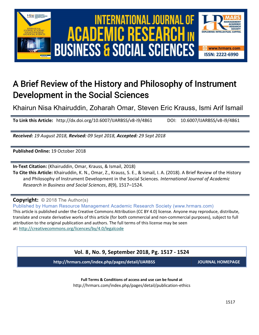 A Brief Review of the History and Philosophy of Instrument Development in the Social Sciences