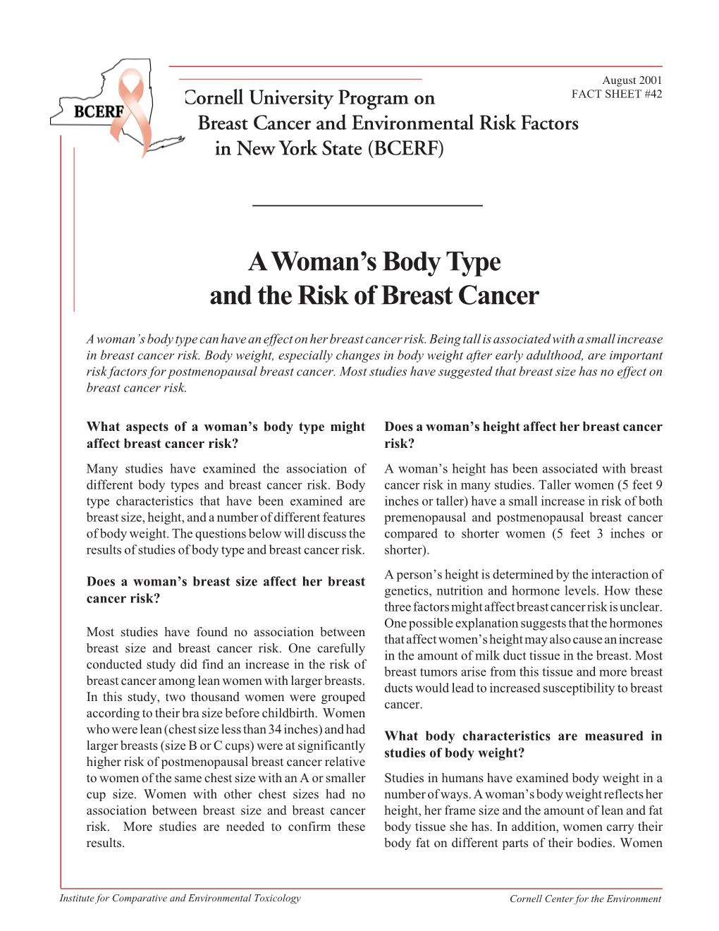 A Woman's Body Type and the Risk of Breast Cancer