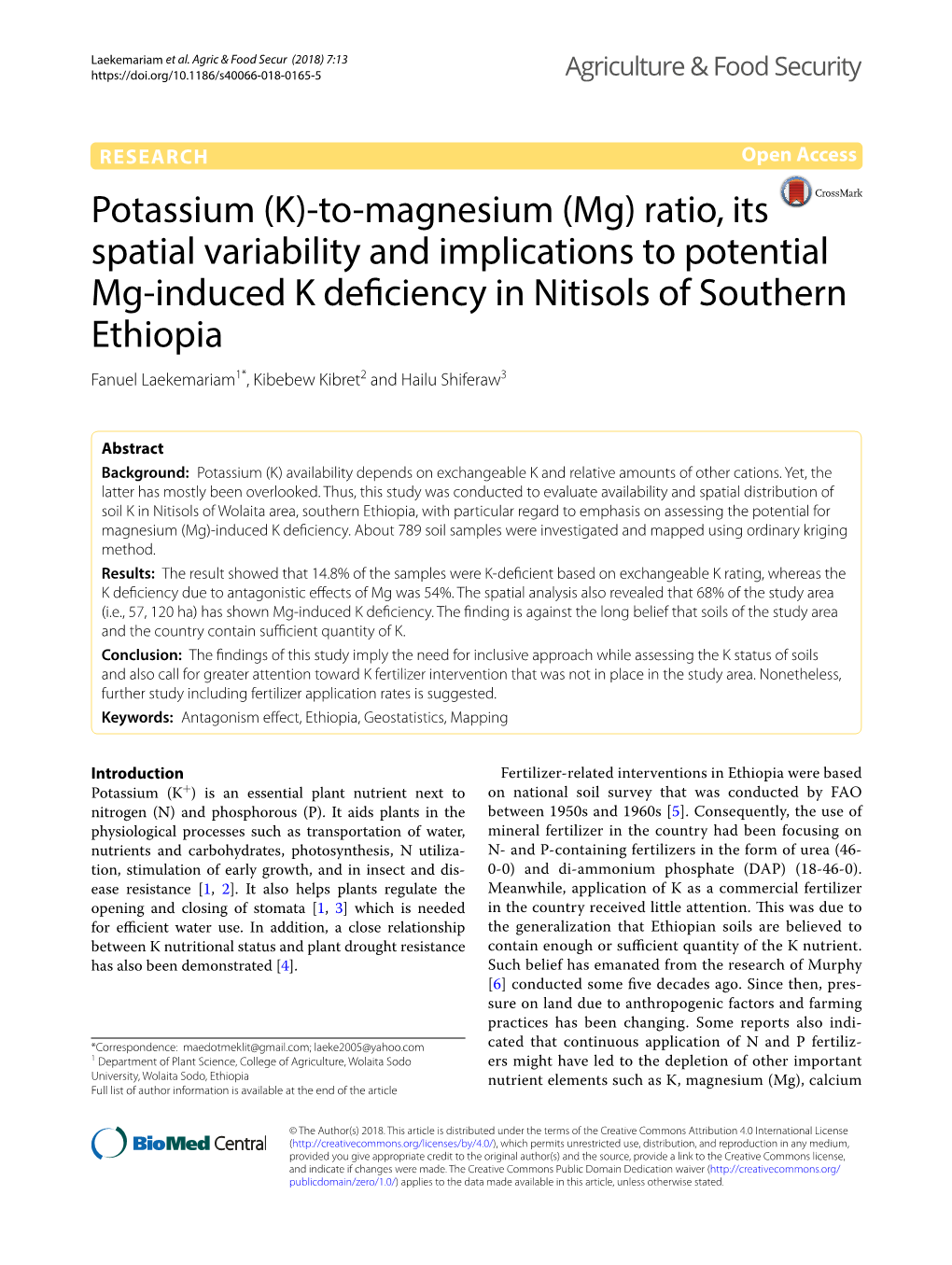 Potassium (K)-To-Magnesium (Mg) Ratio, Its Spatial Variability And