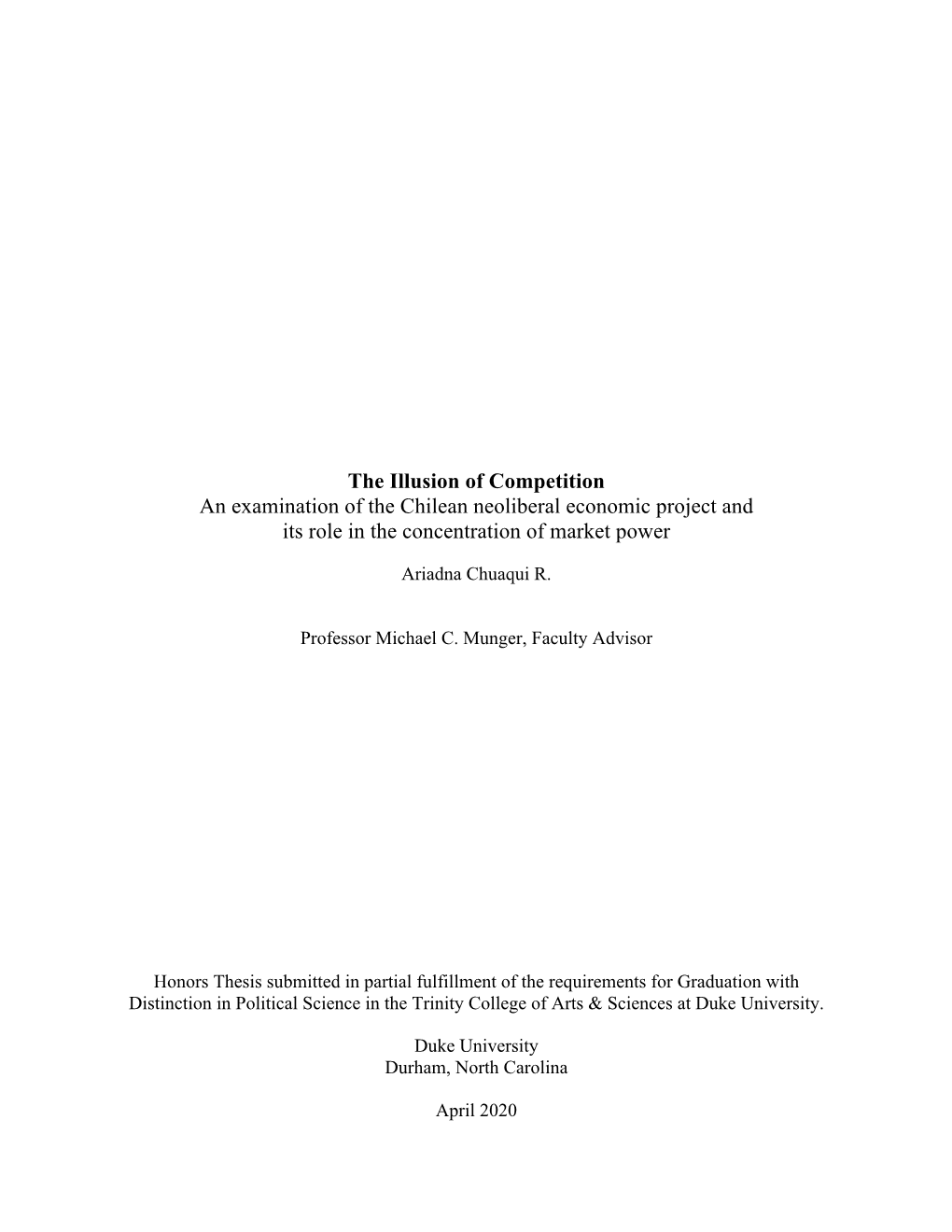 An Examination of the Chilean Neoliberal Economic Project and Its Role in the Concentration of Market Power