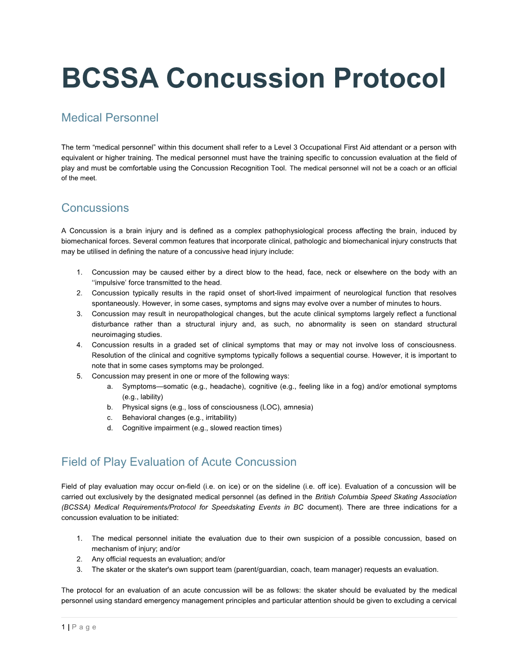 BCSSA Concussion Protocol