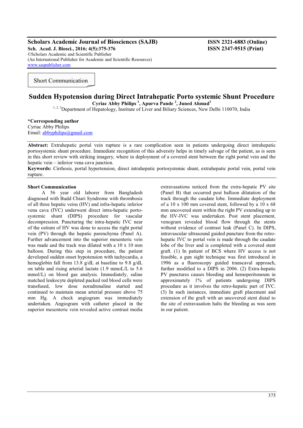 Sudden Hypotension During Direct Intrahepatic Porto Systemic Shunt Procedure