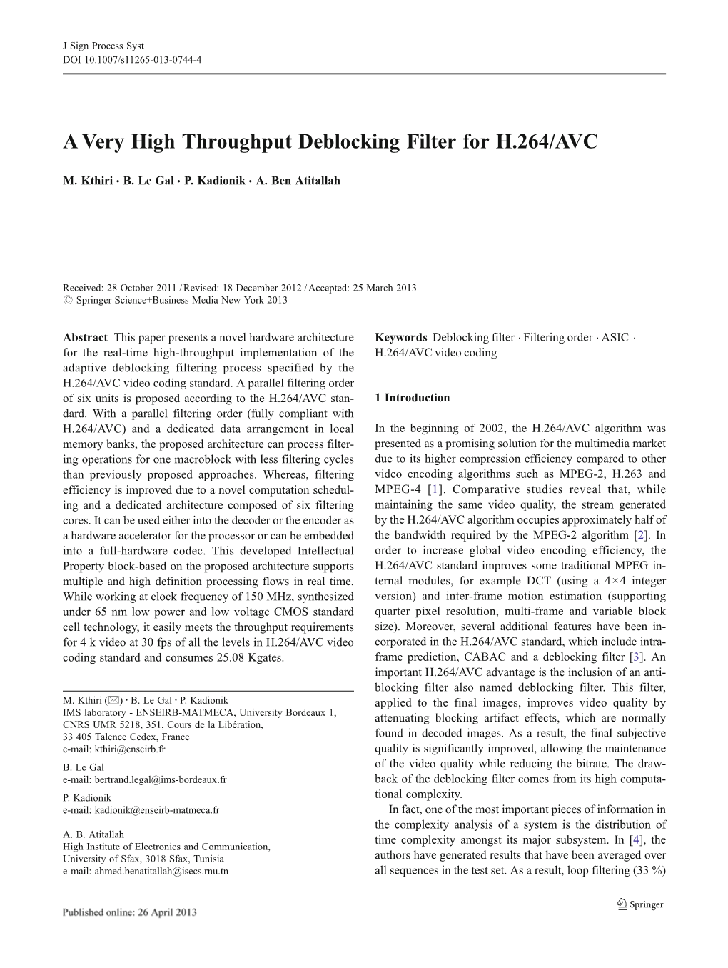 A Very High Throughput Deblocking Filter for H.264/AVC