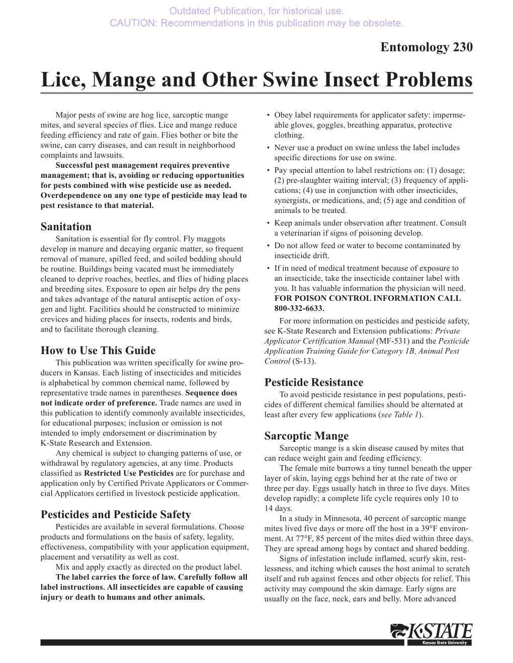 C676 Lice, Mange and Other Swine Insect Problems