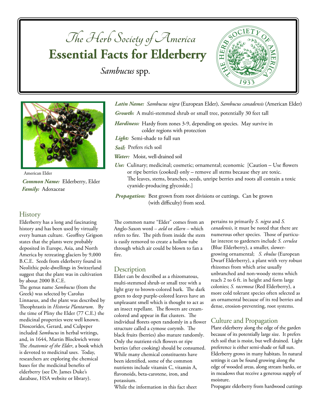 HSA Elderberry Fact Sheet Page 1