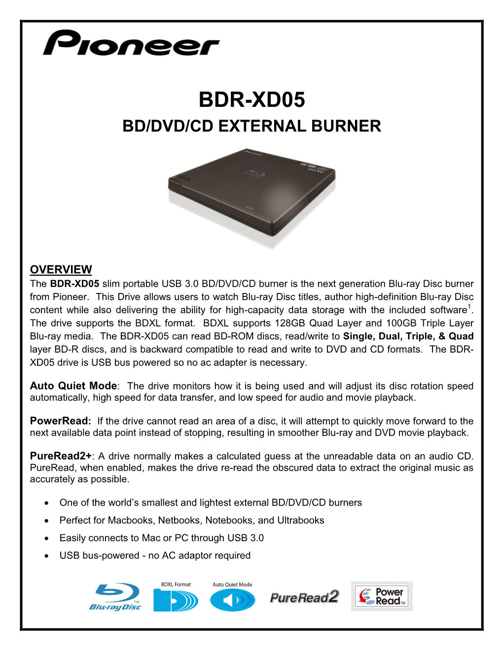 Bdr-Xd05 Bd/Dvd/Cd External Burner