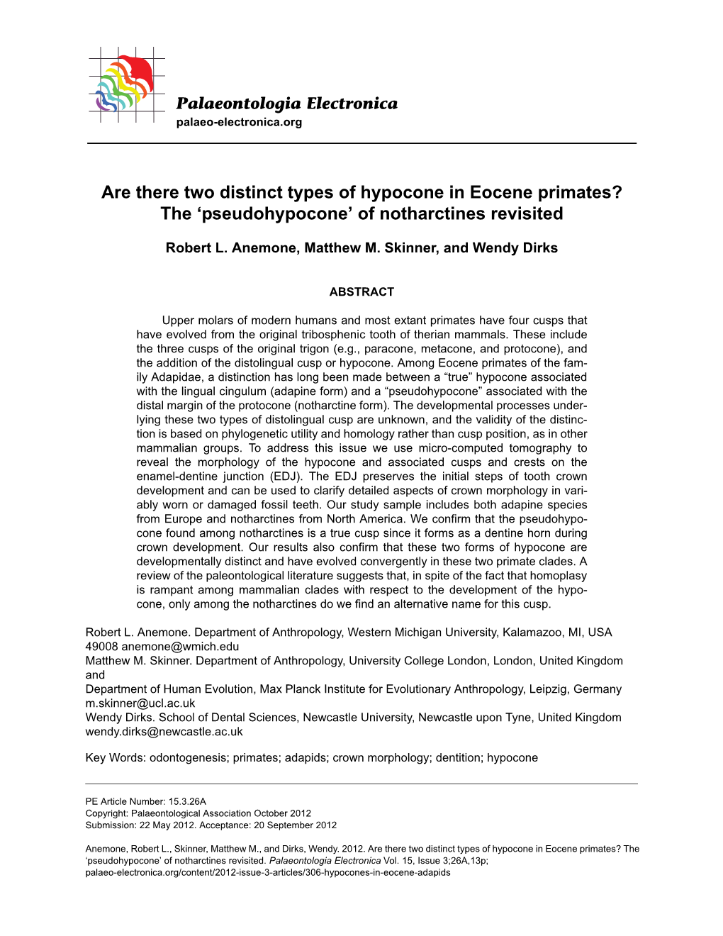 Are There Two Distinct Types of Hypocone in Eocene Primates? the ‘Pseudohypocone’ of Notharctines Revisited