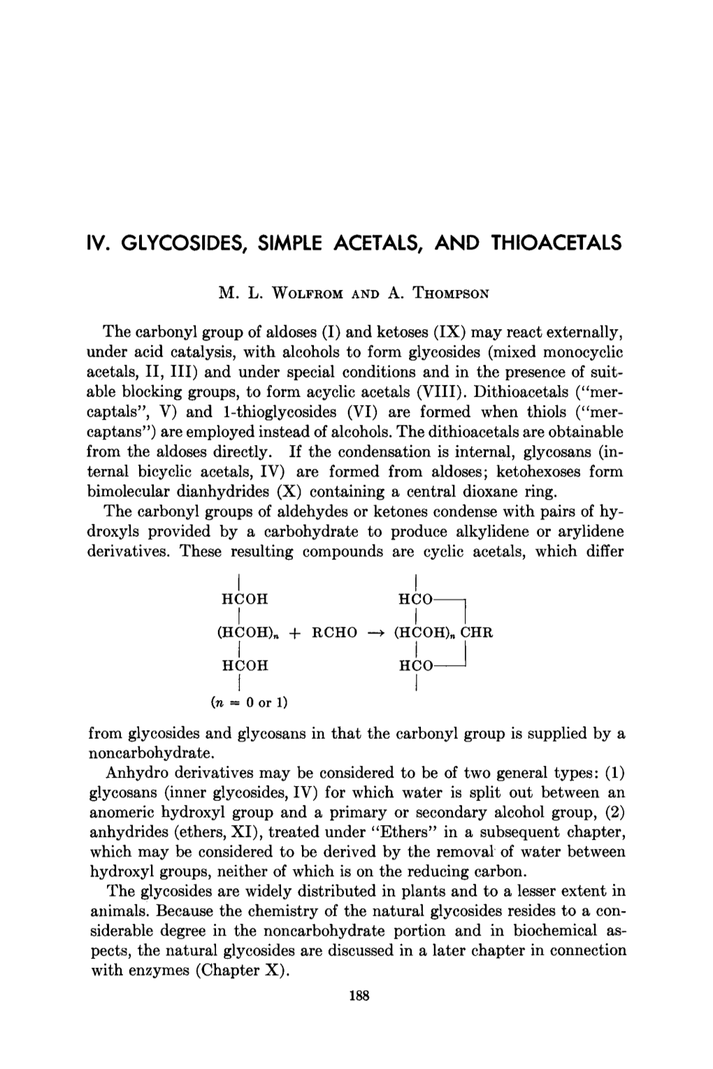 Glycosides, Simple Acetals, and Thioacetals