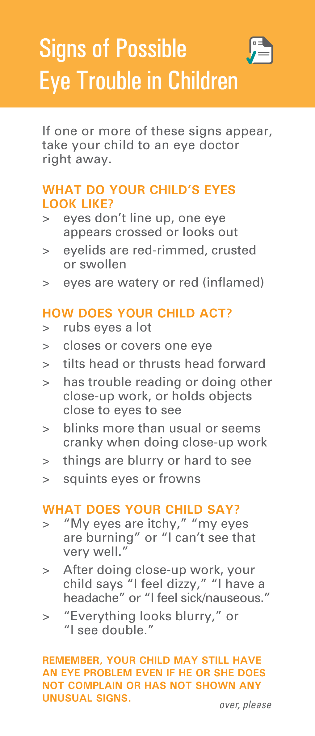 Signs of Possible Eye Trouble in Children