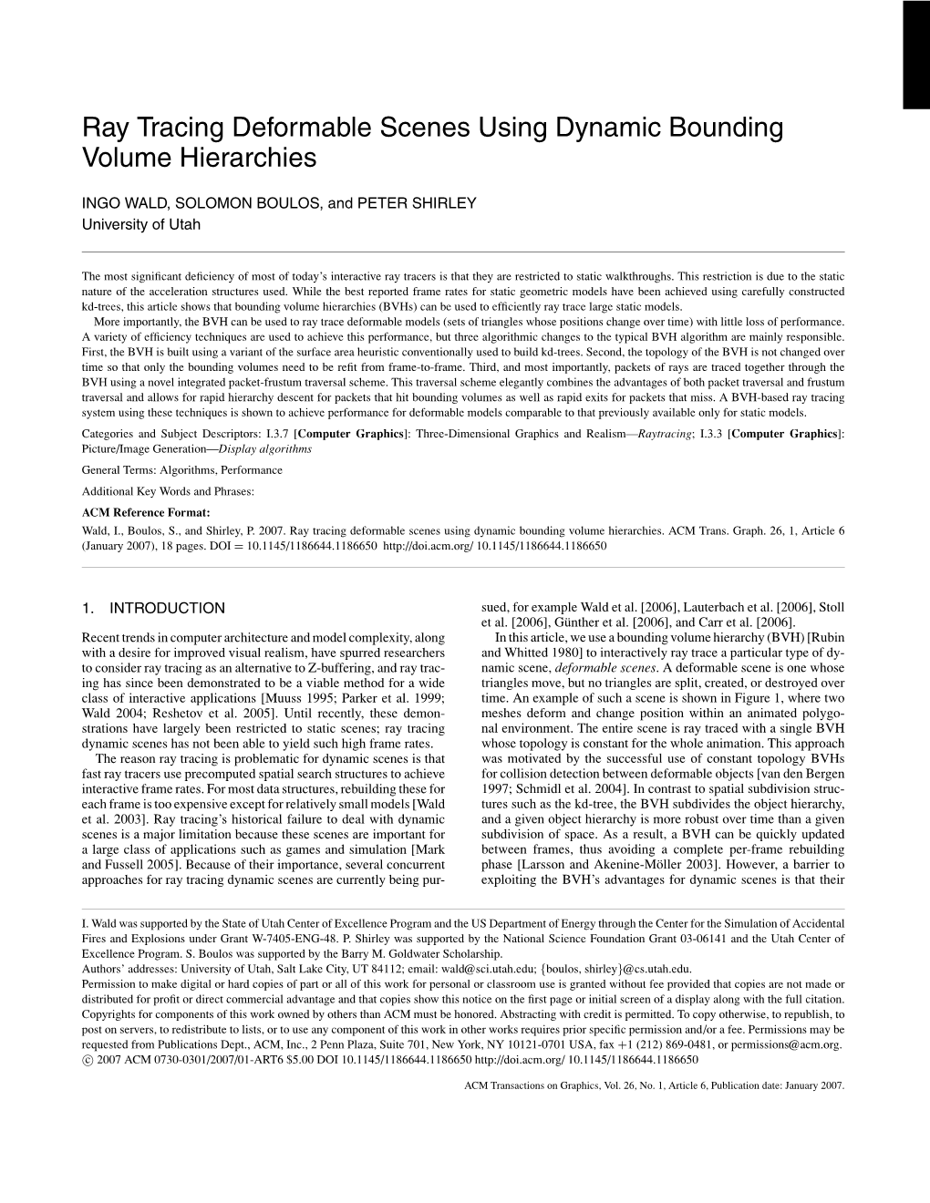 Ray Tracing Deformable Scenes Using Dynamic Bounding Volume Hierarchies