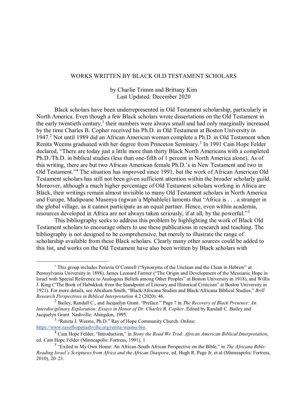 Black Old Testament Scholars Bibliography