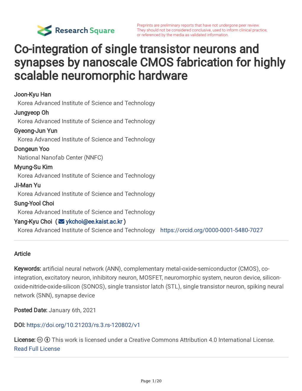 Co-Integration of Single Transistor Neurons and Synapses by Nanoscale CMOS Fabrication for Highly Scalable Neuromorphic Hardware