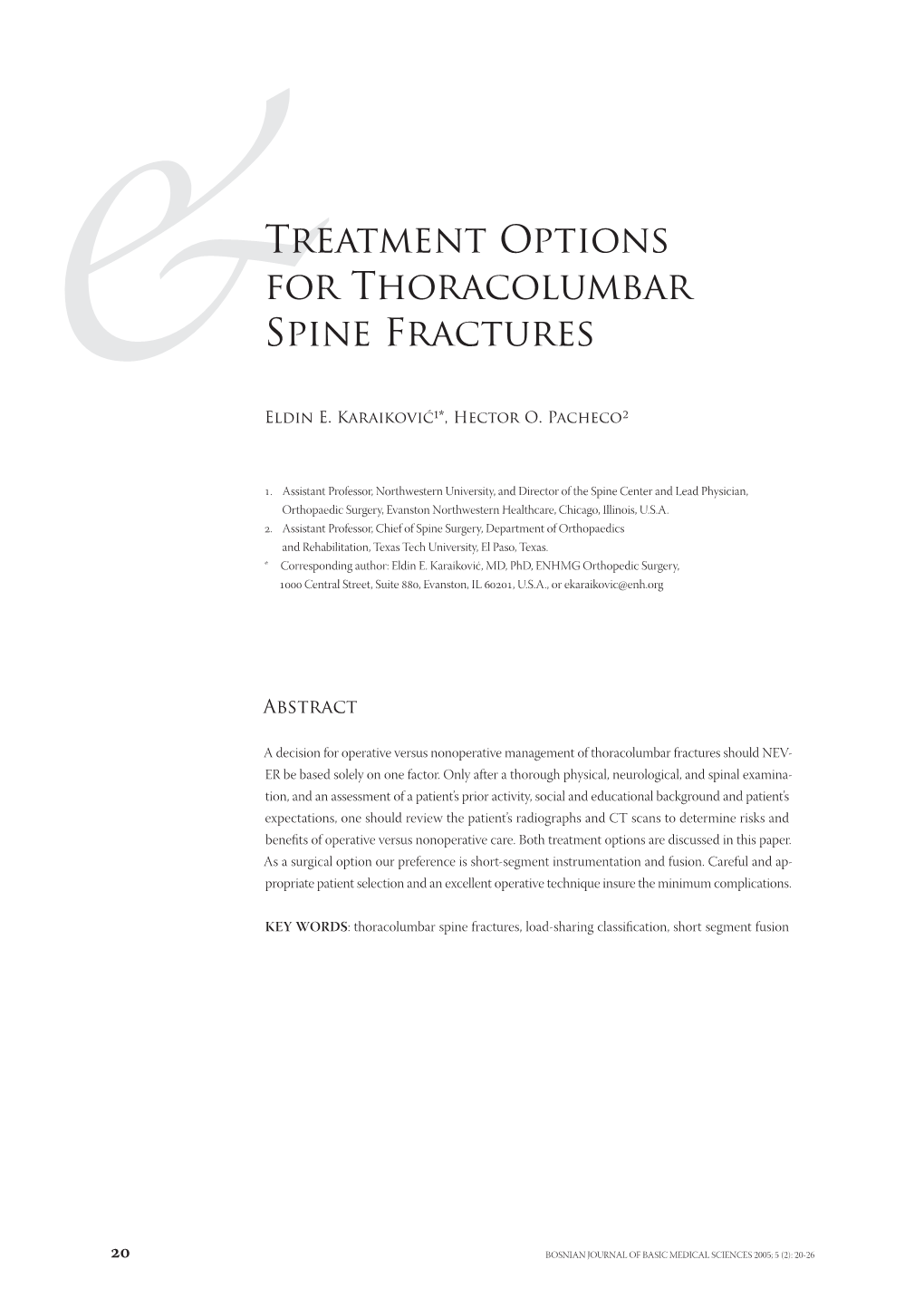 Treatment Options for Thoracolumbar Spine Fractures