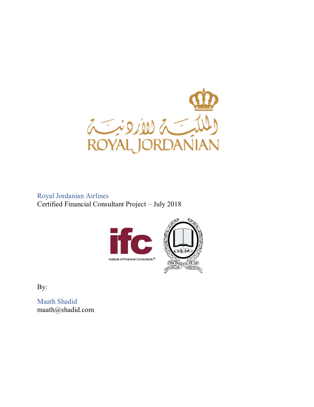 Royal Jordanian Airlines Certified Financial Consultant Project – July 2018