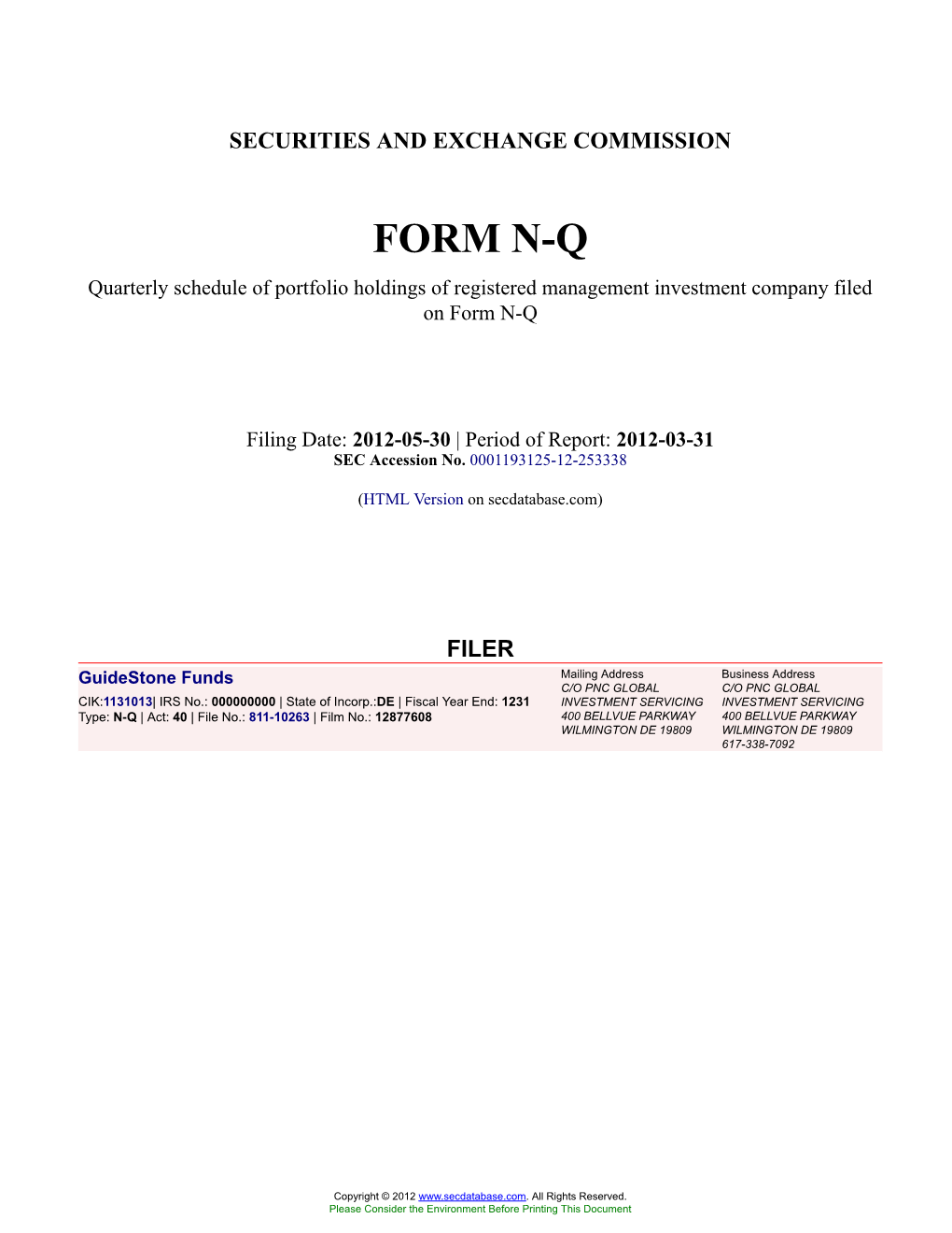 Guidestone Funds (Form: N-Q, Filing Date: 05/30/2012)