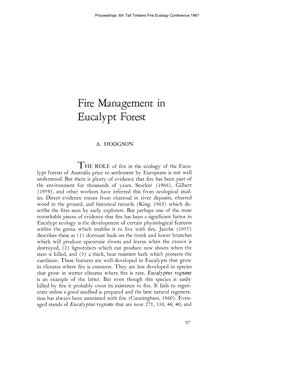 Fire Management in Eucalypt Forest, by A. Hodgson, Pp. 97