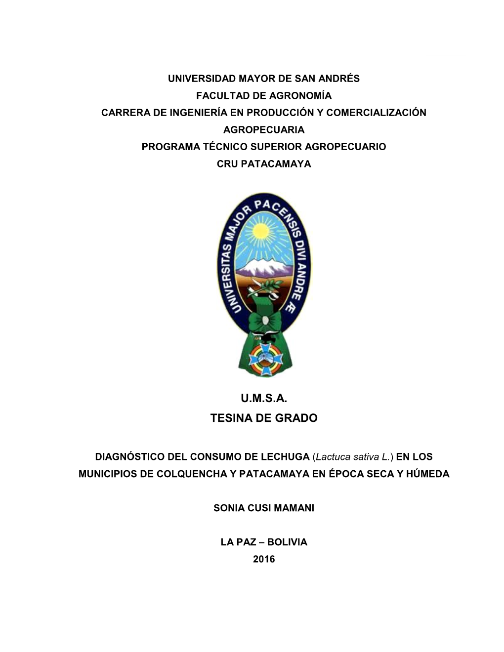 U.M.S.A. Tesina De Grado