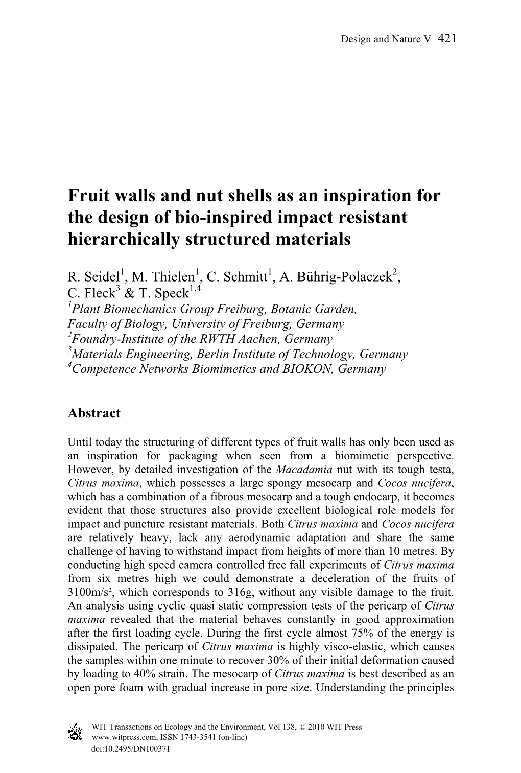 Fruit Walls and Nut Shells As an Inspiration for the Design of Bio-Inspired Impact Resistant Hierarchically Structured Materials