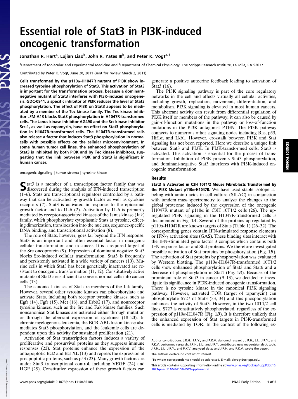 Essential Role of Stat3 in PI3K-Induced Oncogenic Transformation