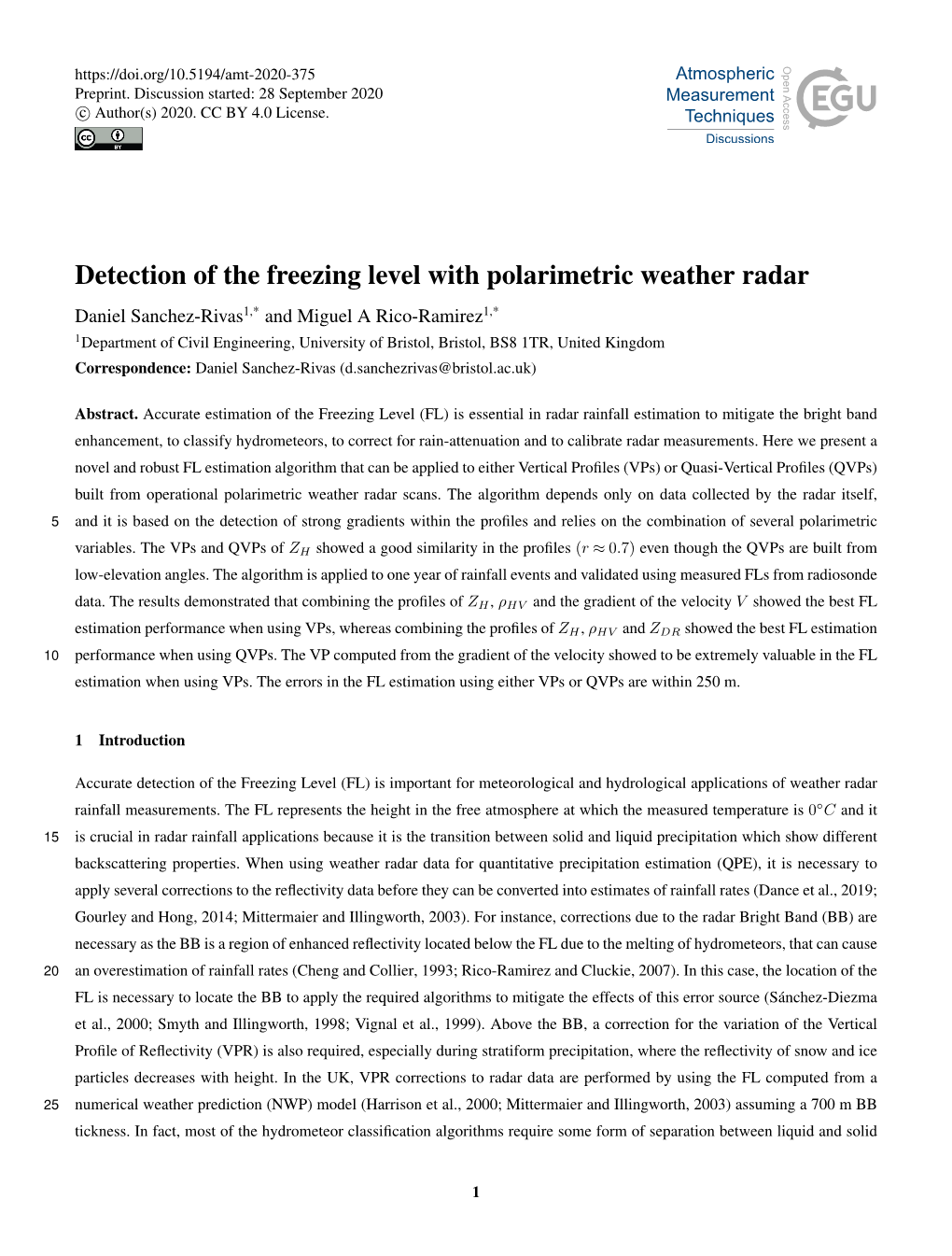 Detection of the Freezing Level with Polarimetric Weather Radar