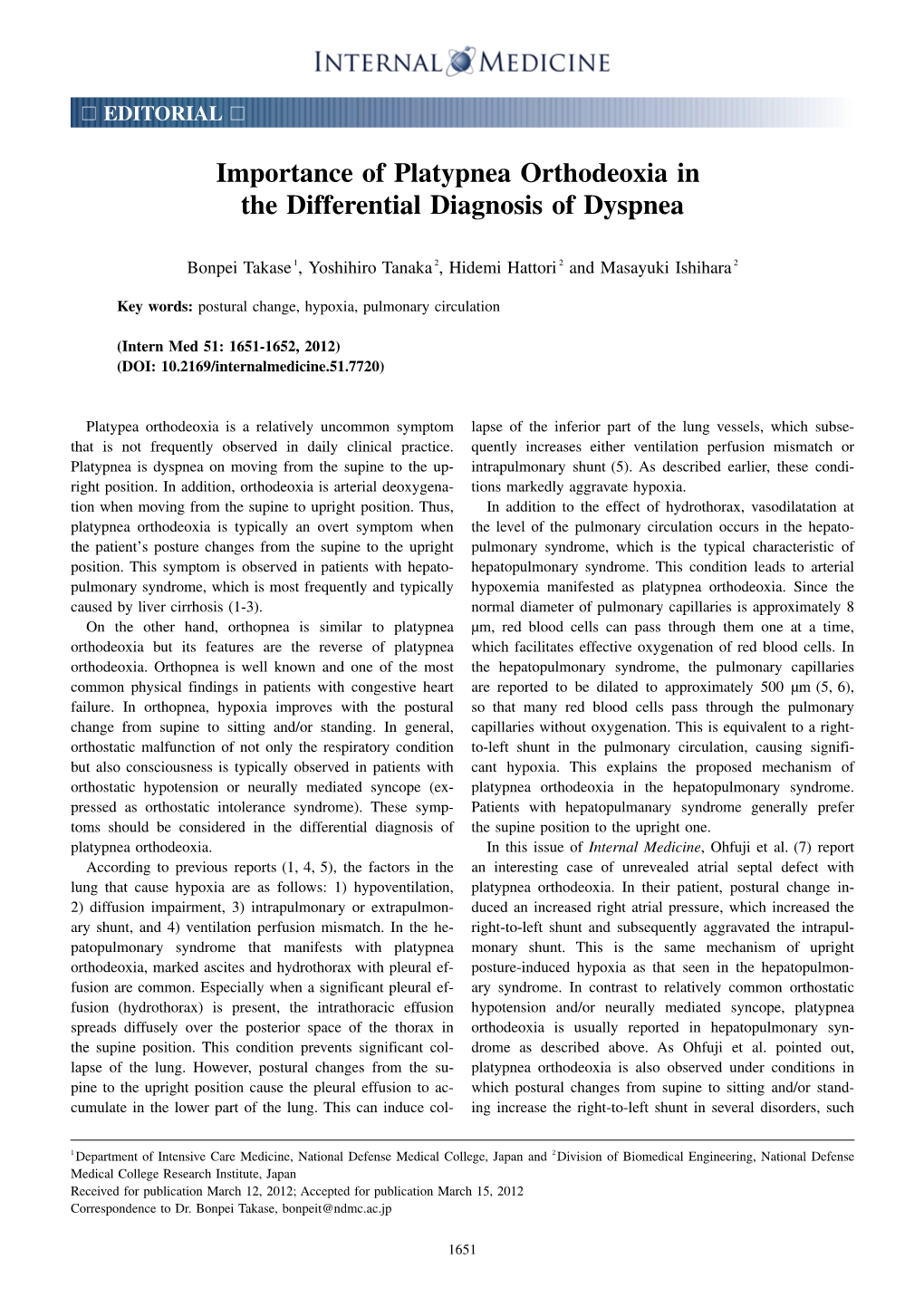 Importance of Platypnea Orthodeoxia in the Differential Diagnosis of Dyspnea