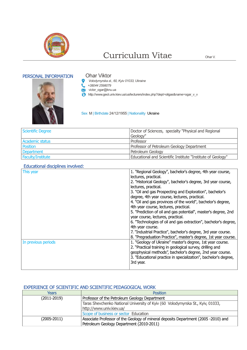 Curriculum Vitae Ohar V