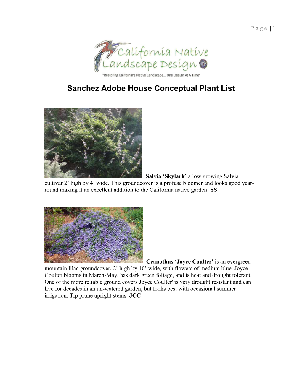 Sanchez Adobe House Conceptual Plant List