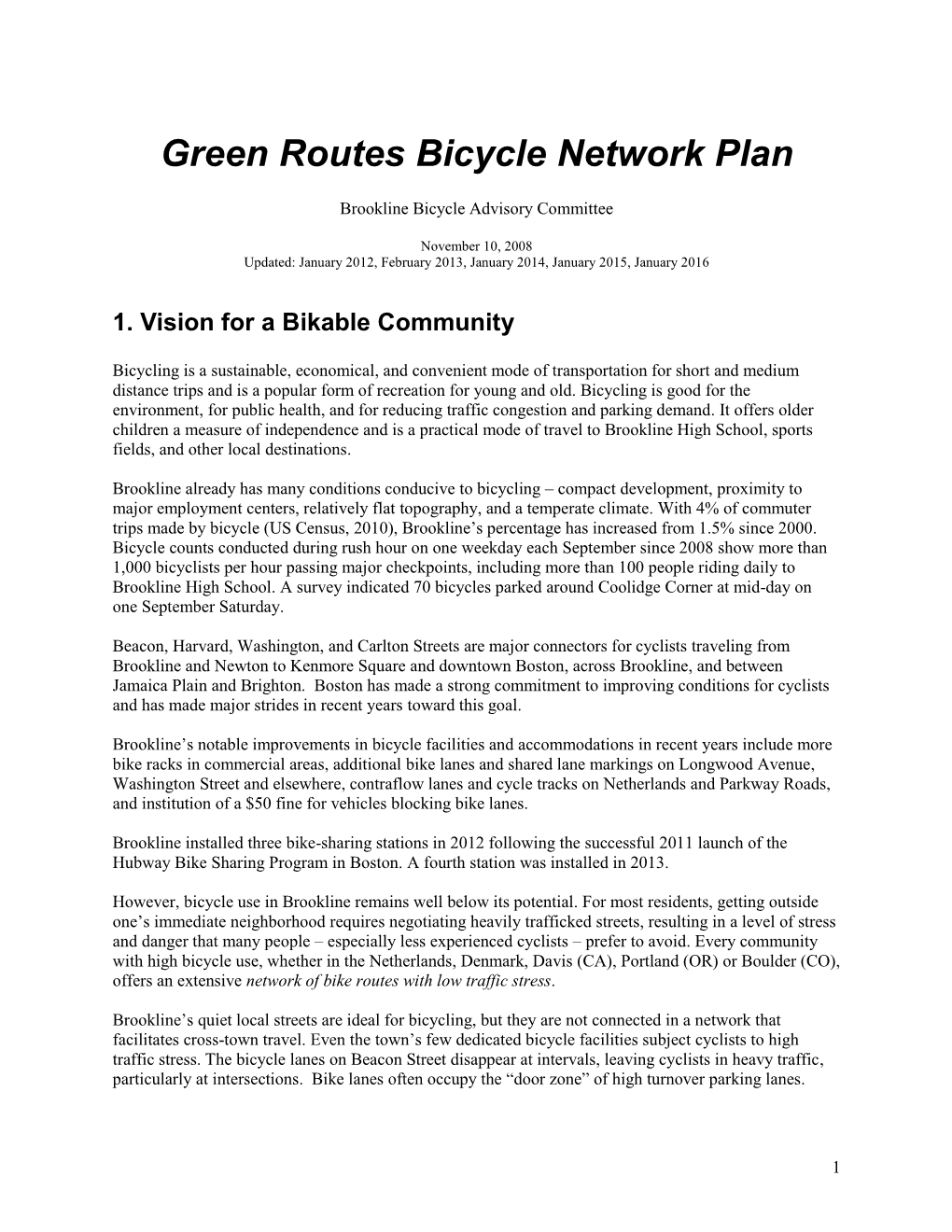 Green Routes Bicycle Network Plan