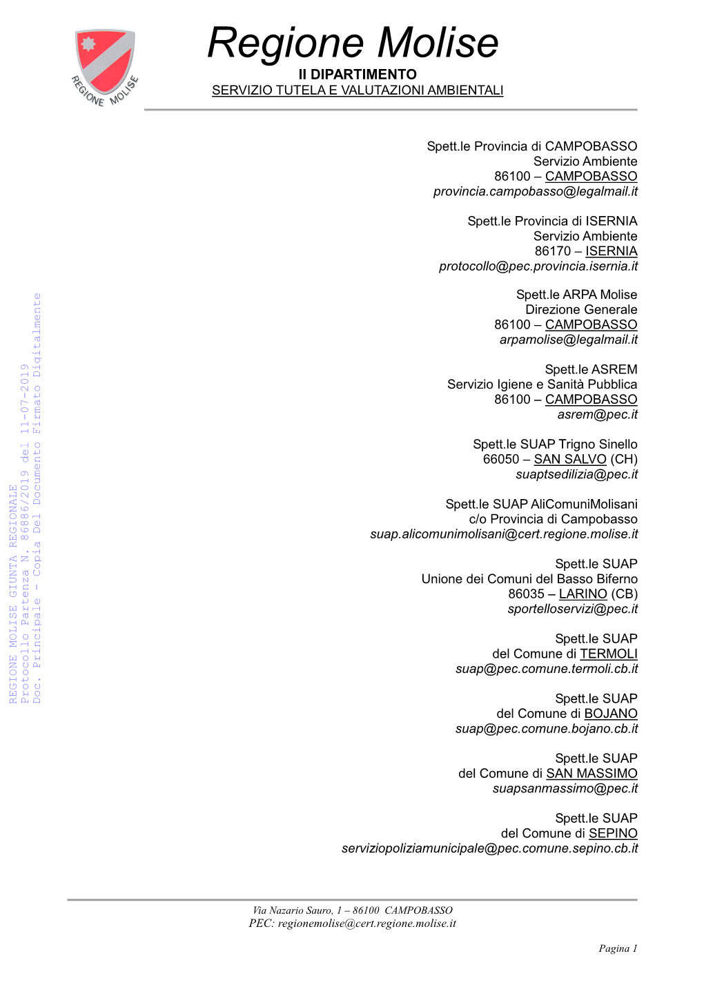 Regione Molise II DIPARTIMENTO SERVIZIO TUTELA E VALUTAZIONI AMBIENTALI