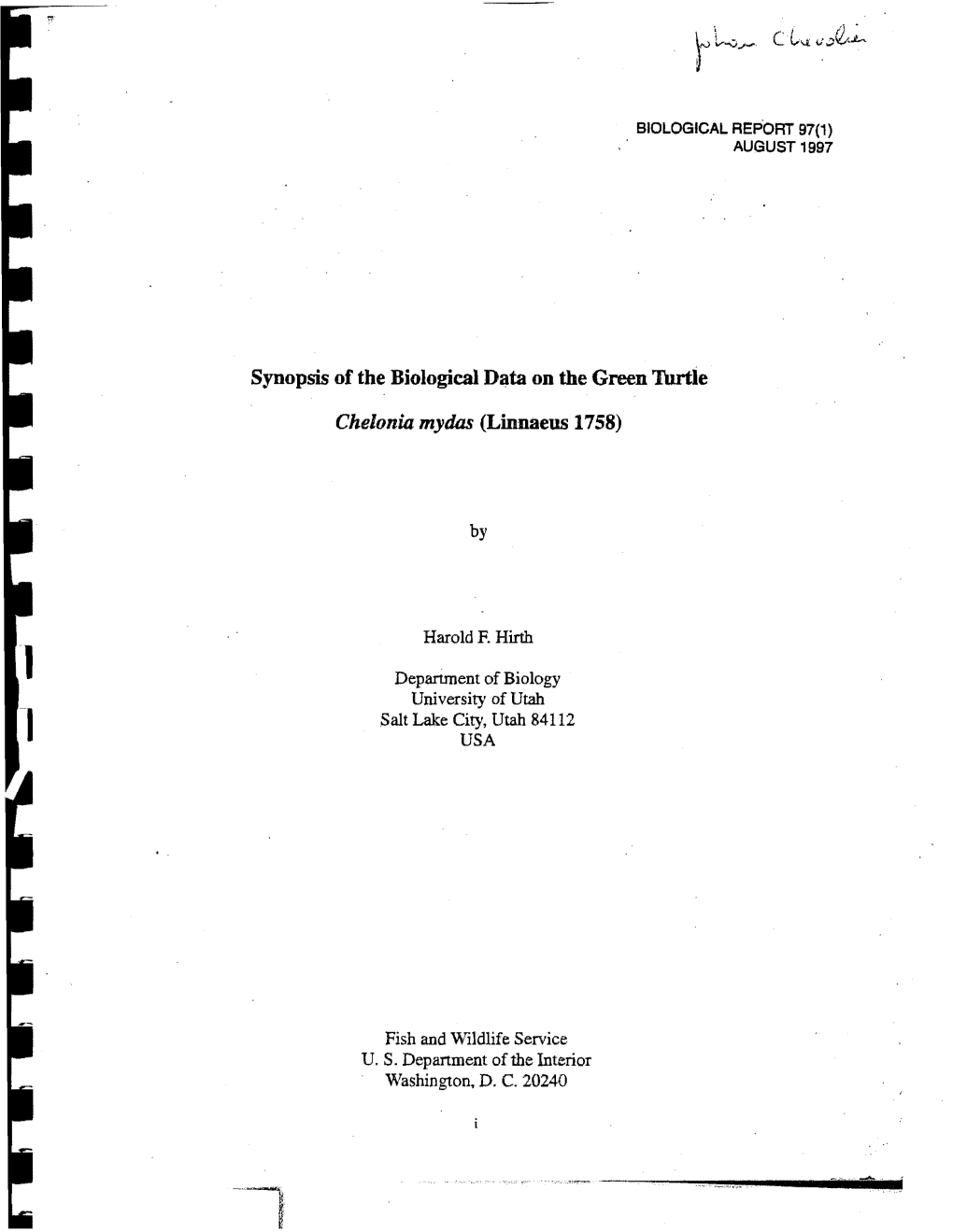 Synopsis of the Biological Data on the Green Turtle